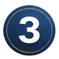 White number 3 in a blue circular badge with a thin gold ring