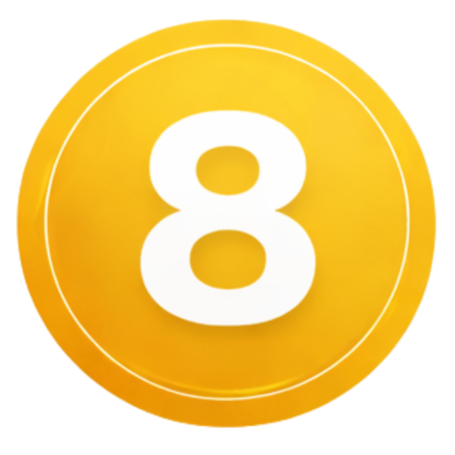 Yellow circular badge with a white number 8