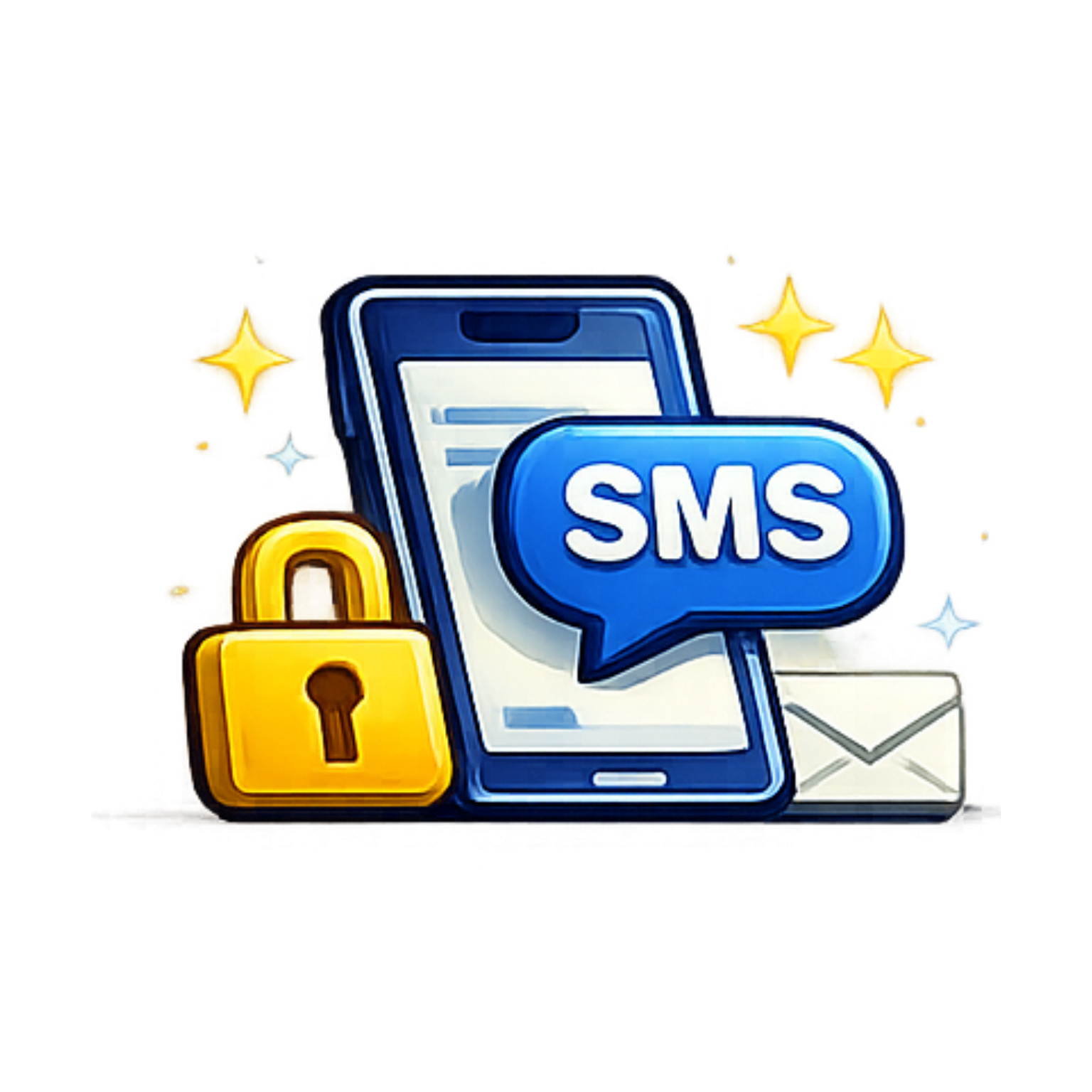 Smartphone with SMS bubble, padlock, and envelope, suggesting secure text messaging