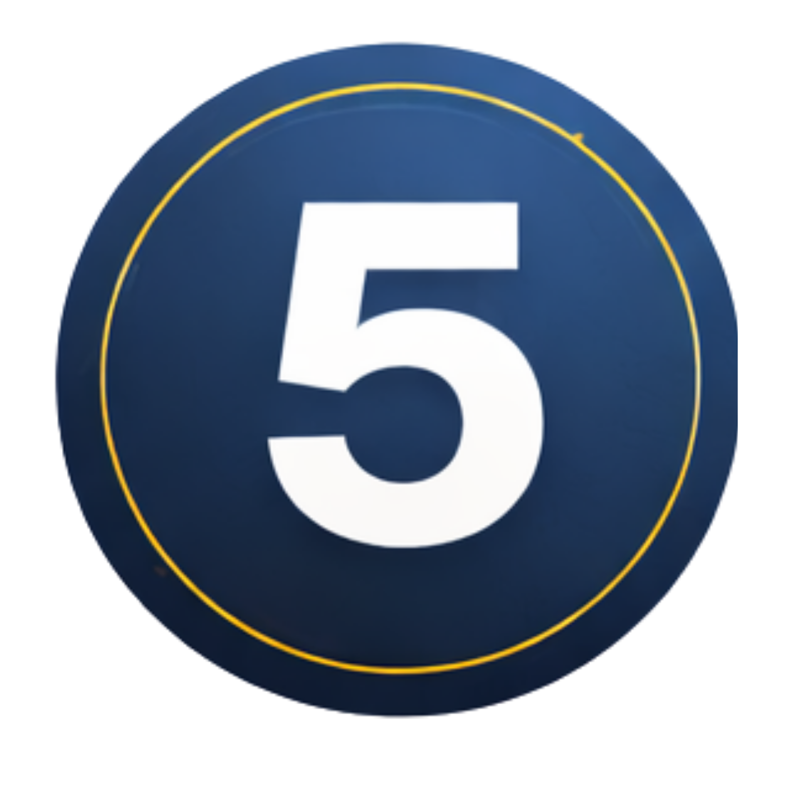 White number 5 on a dark blue circle with a thin gold border