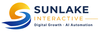 Sunlake Interactive logo with blue and yellow swoosh and tagline “Digital Growth + AI Automation”