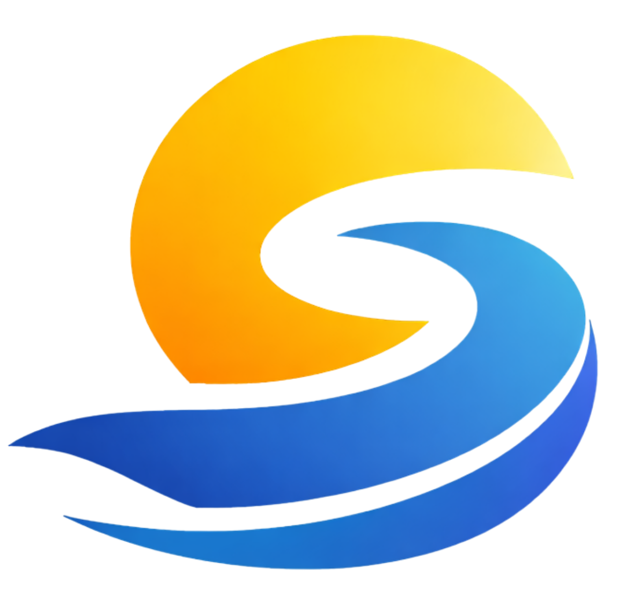 Abstract yellow and blue swirling logo on a white background