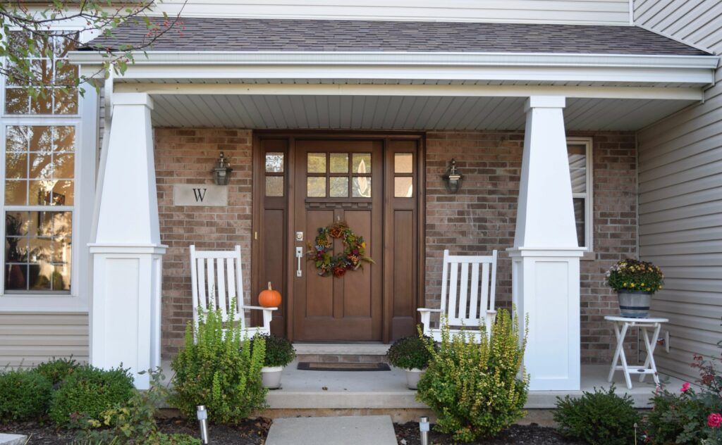 front door with wood finish