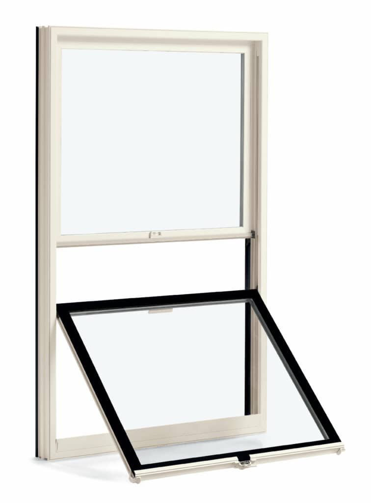 A window with the glass open on a white background.