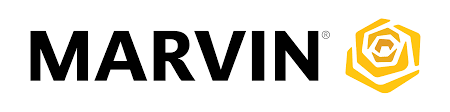 A marvin logo with a yellow hexagon on a white background.