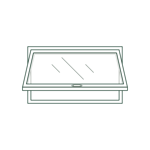 A drawing of a window with a glass covering on a white background.