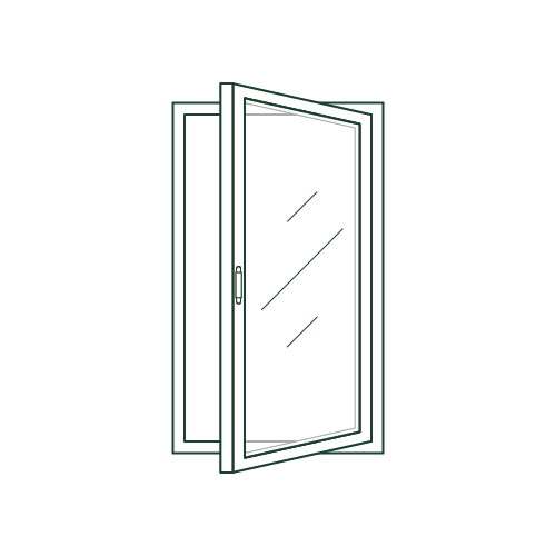 A drawing of a sliding glass door with a handle on a white background.