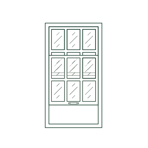 A black and white drawing of a window with a lot of windows.