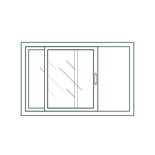 A drawing of a sliding glass door on a white background.
