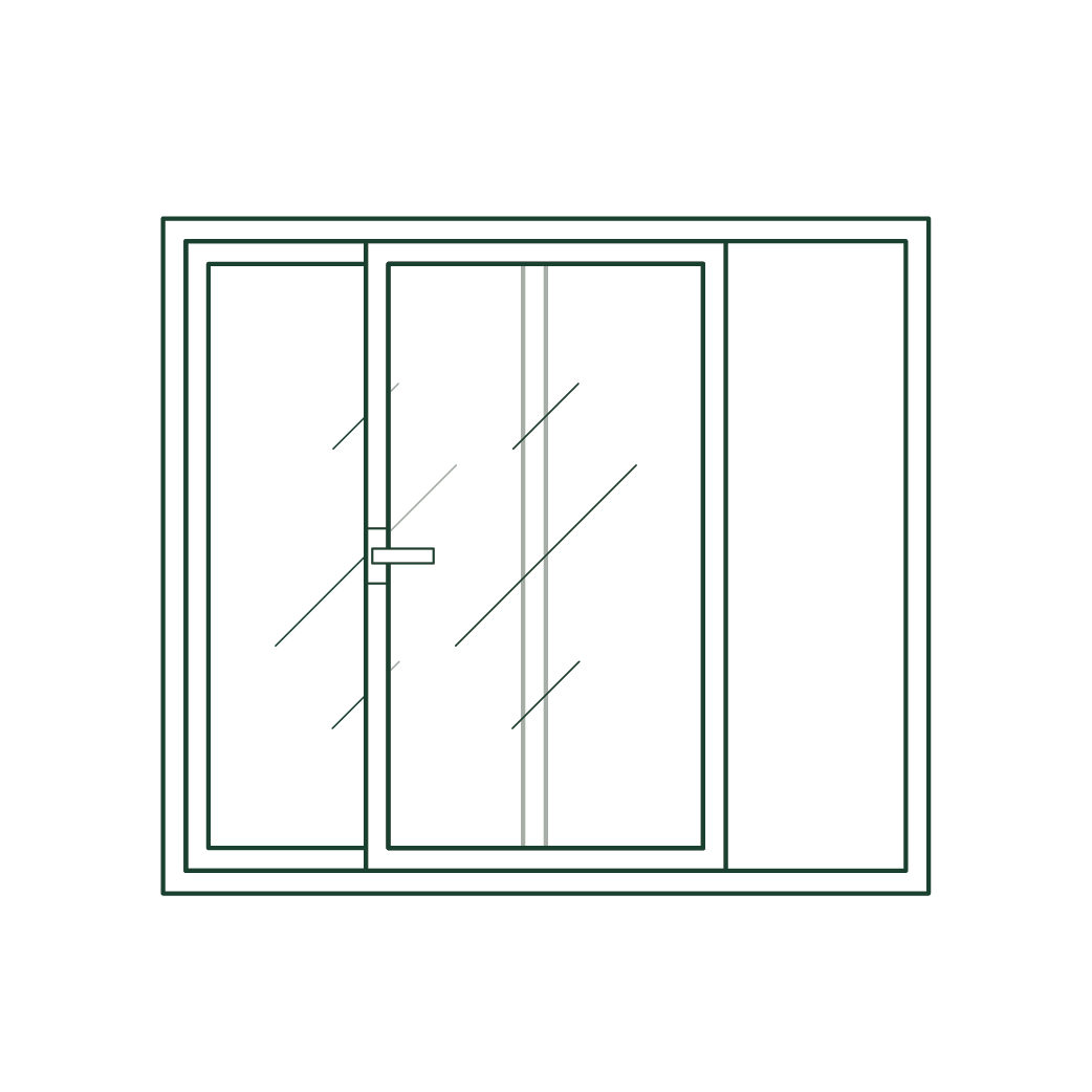A drawing of a sliding glass door on a white background.