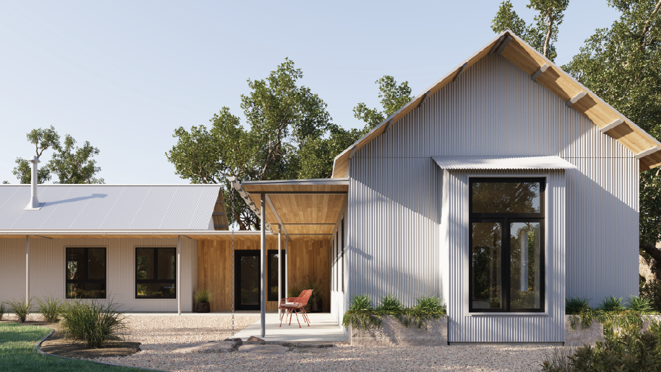 A kitchen in a house with a view of the ocean