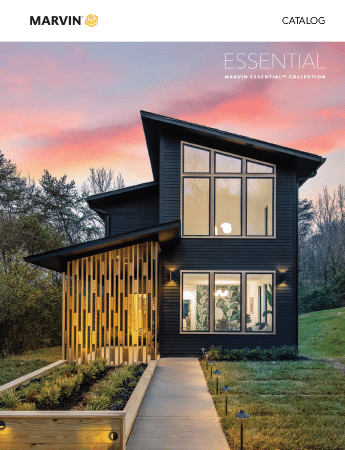 A black house with a lot of windows is on the cover of a catalog.