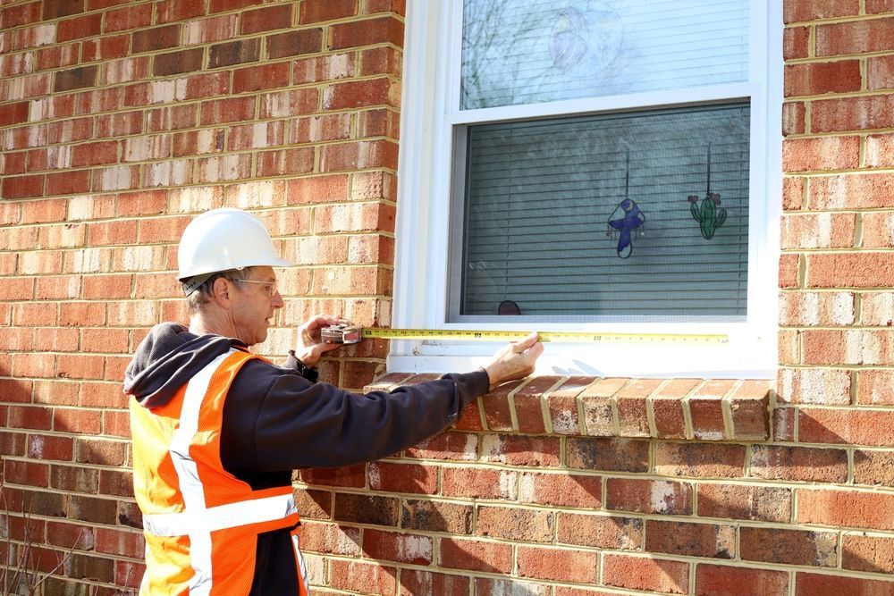 A man is measuring a window with a tape measure