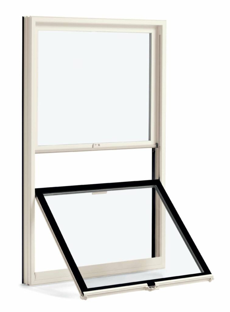 A white window with a black frame and a clear glass.