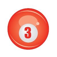 A red pool ball with the number three on it.