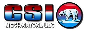CSI Mechanical Logo that is  red, white and blue CSI letters with a polar bear