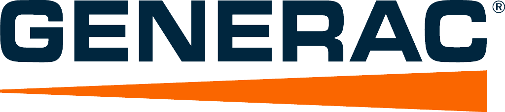 The Generac logo with the text in dark blue and a horizontal orange wedge underneath.