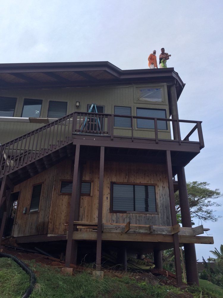 Newly stained deck in backyard