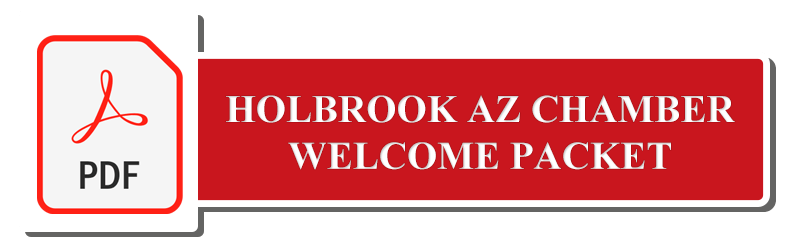 A red sign that says holbrook az chamber welcome packet