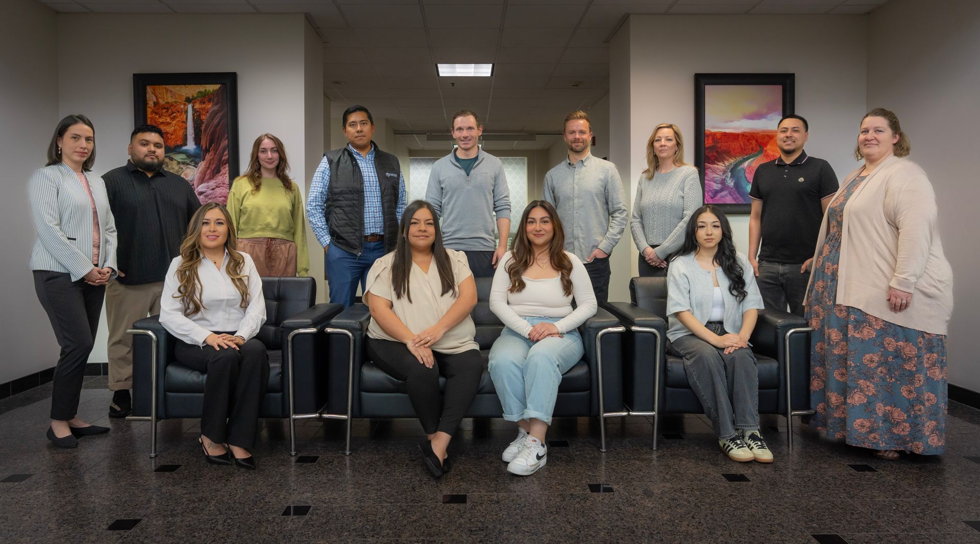 The pinnacle insurance logo is blue and white and looks like a hexagon.