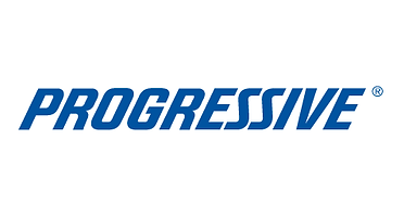 The logo for progressive is blue and white on a white background.