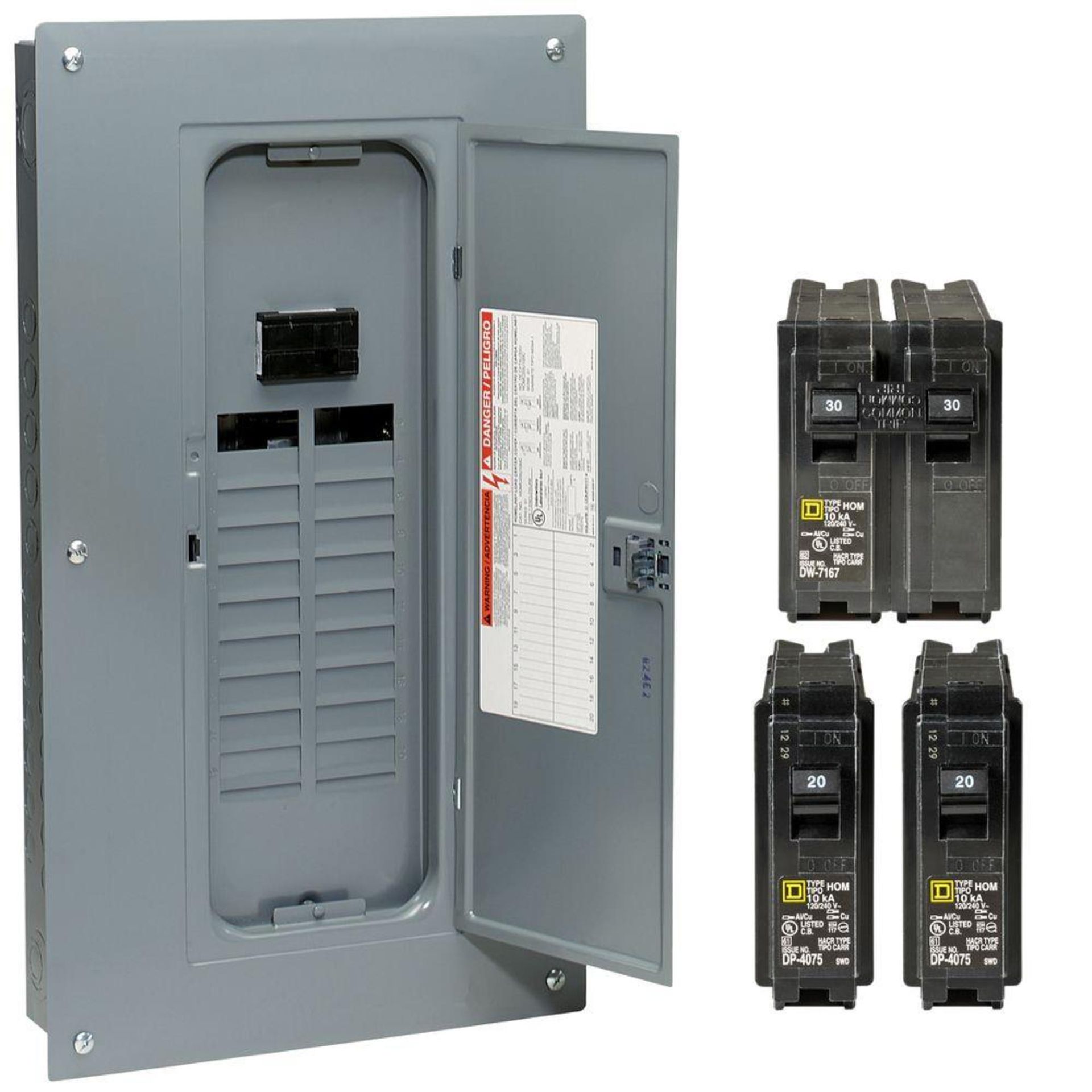 A electrical panel with three breakers attached to it