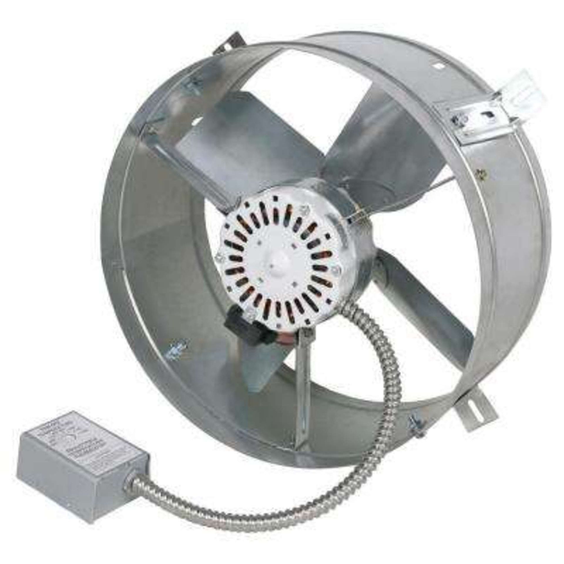 A metal fan with a motor attached to it.
