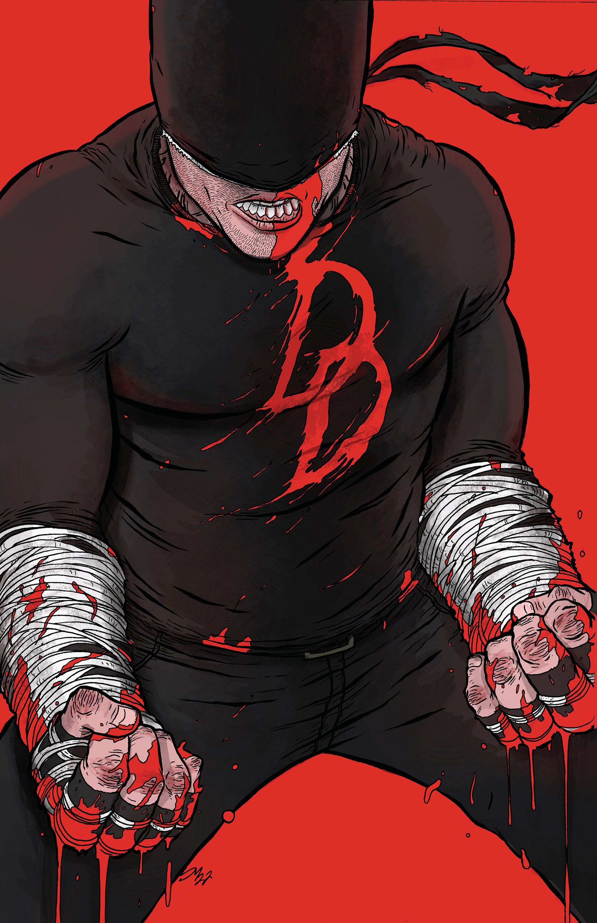 Illustrative concept of Daredevil's bloody costume with a red 