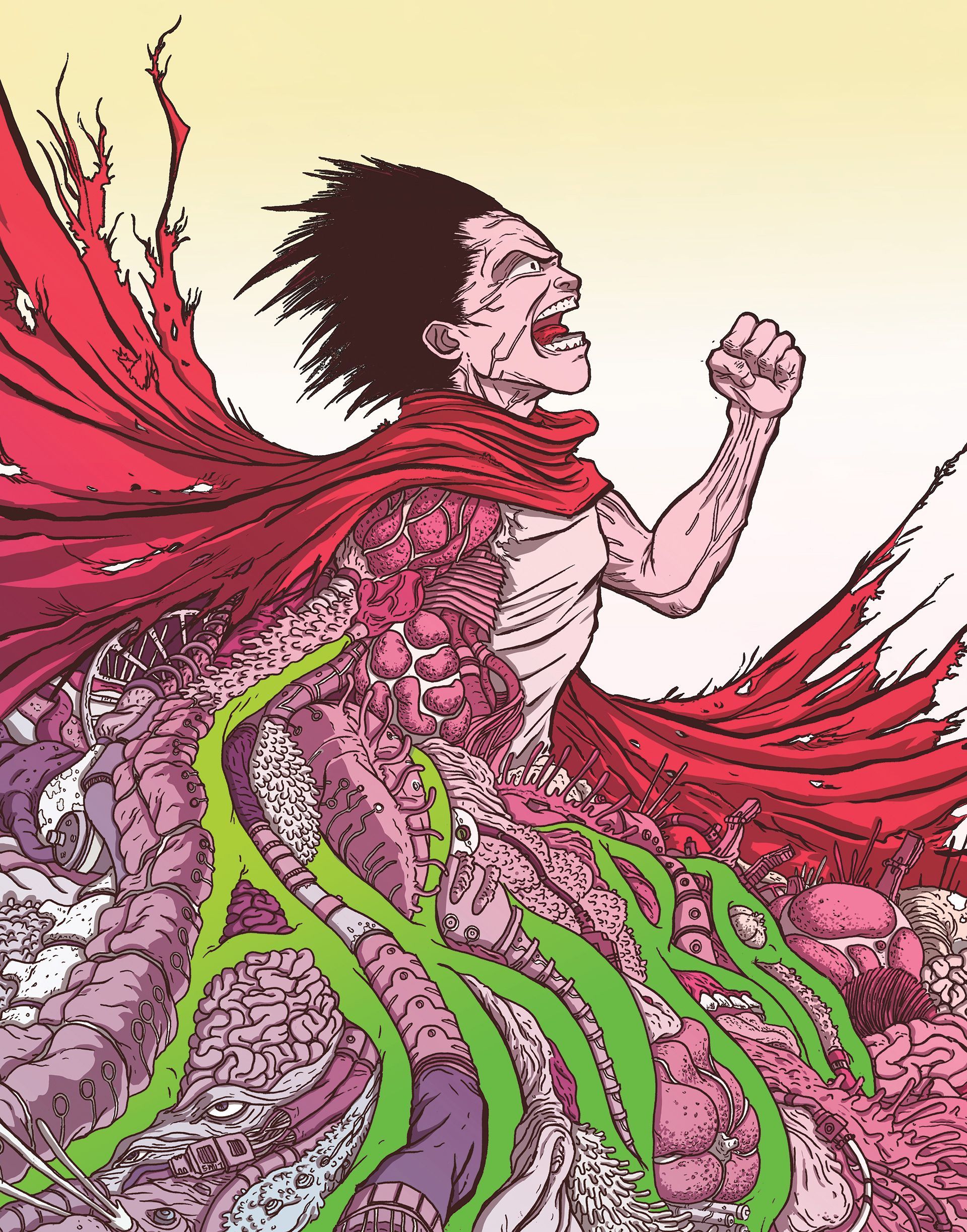 Illustration of the character Tetsuos from the animated cyberpunk action film Akira.