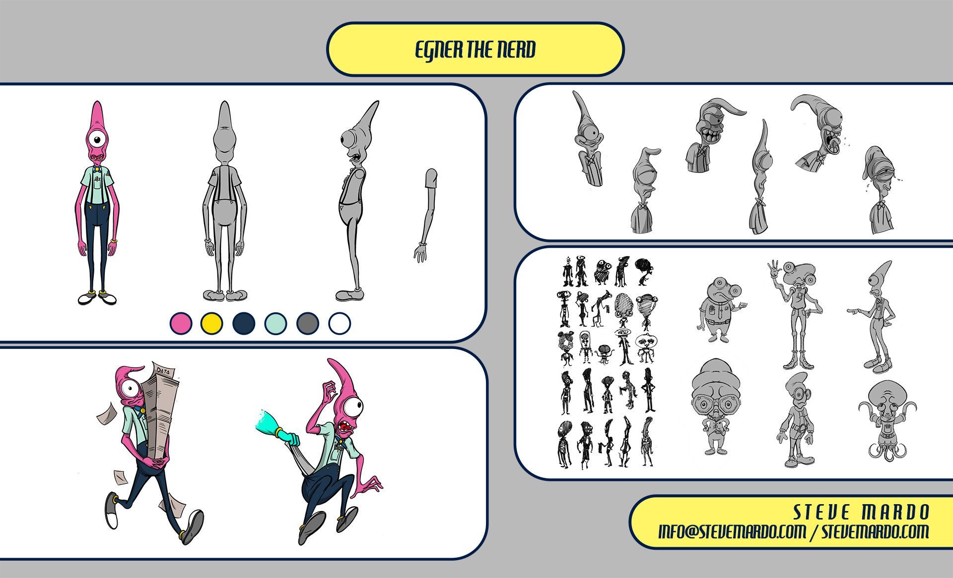 Character design sheet for 'Egner The Nerd'