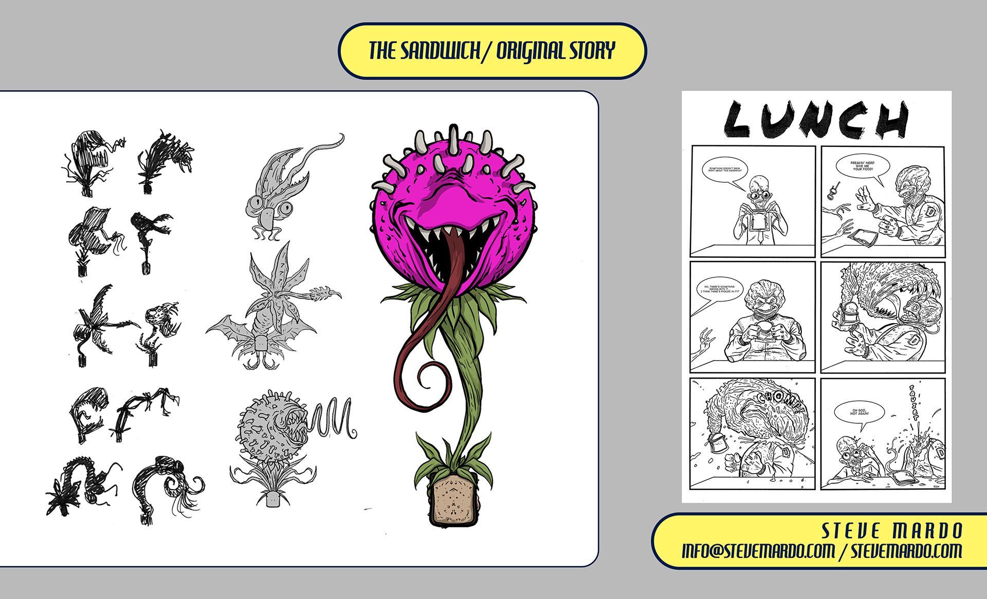 Concept art for 'The Sandwich / Original Story', featuring creature designs