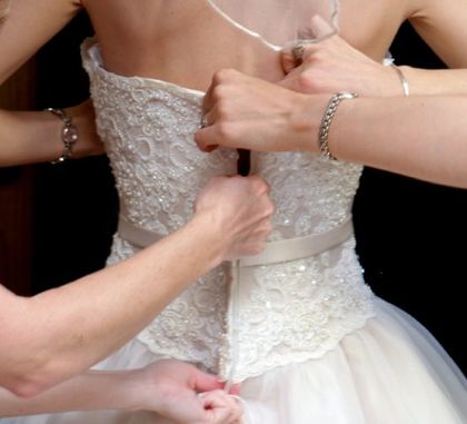 Bride making dress alterations at Tailor Made in Kenmore