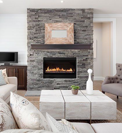 Fireplace Services — Living Room Interior With Fireplace in Fairfield, Ca