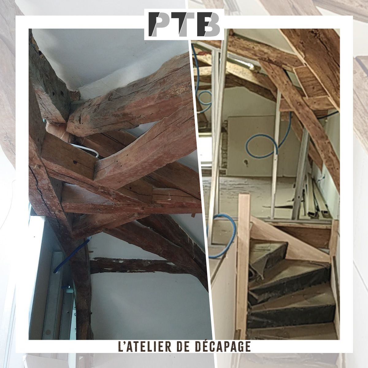 Une photo avant et après d'un escalier en bois