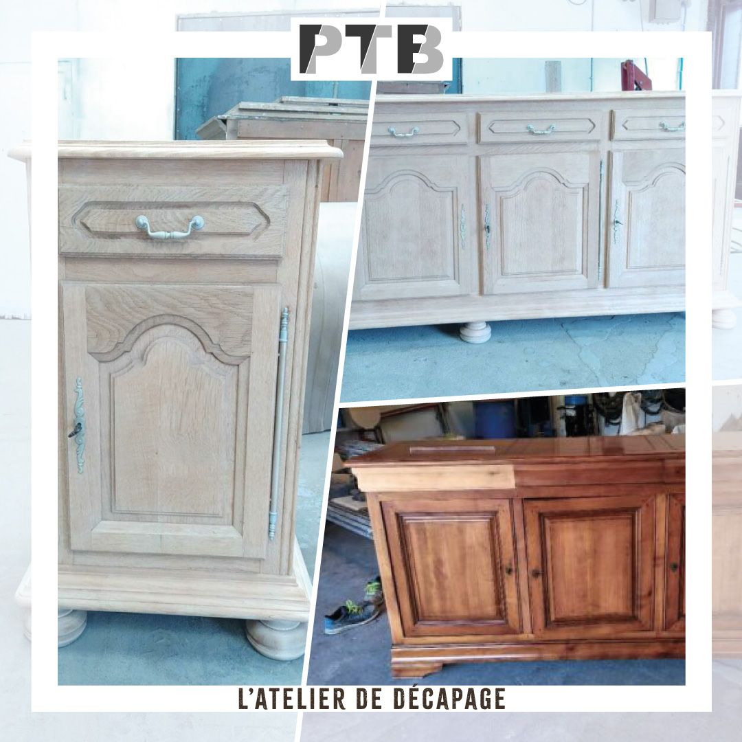 Une photo d'une armoire en bois avant et après avoir été peinte