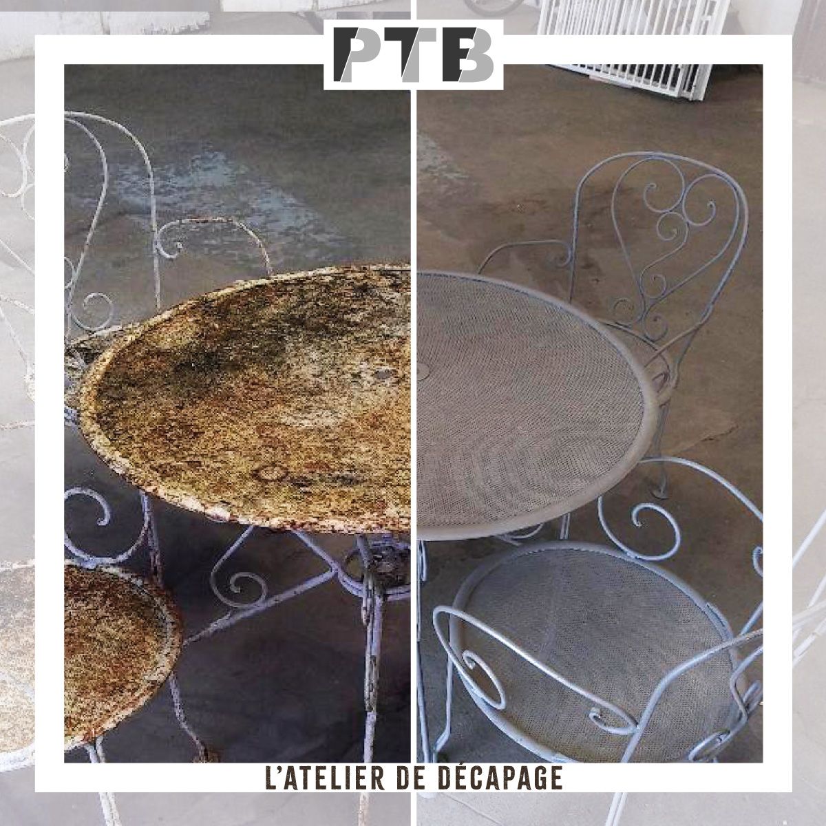 Une photo avant et après d'une table et de chaises