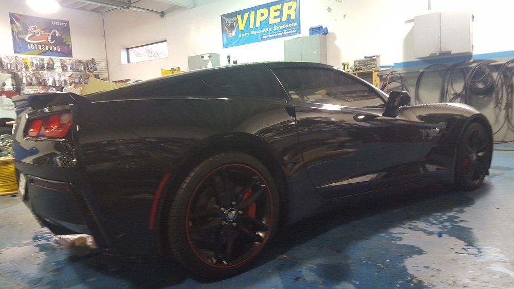 Stingray Corvette window tint - rearview in West Chester, PA