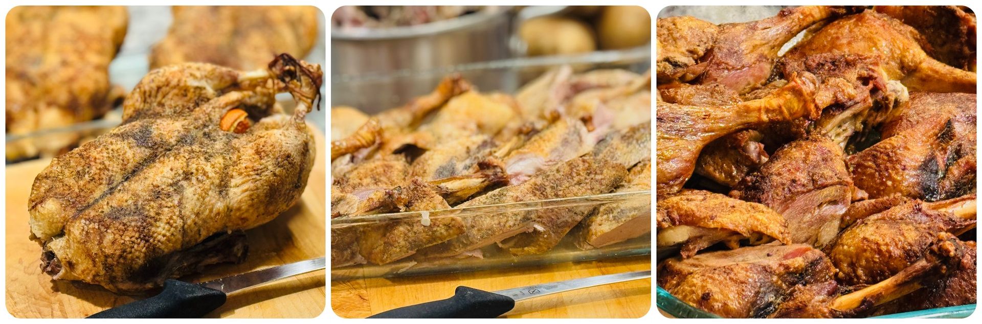 De-boned whole roasted duck ready to reheat