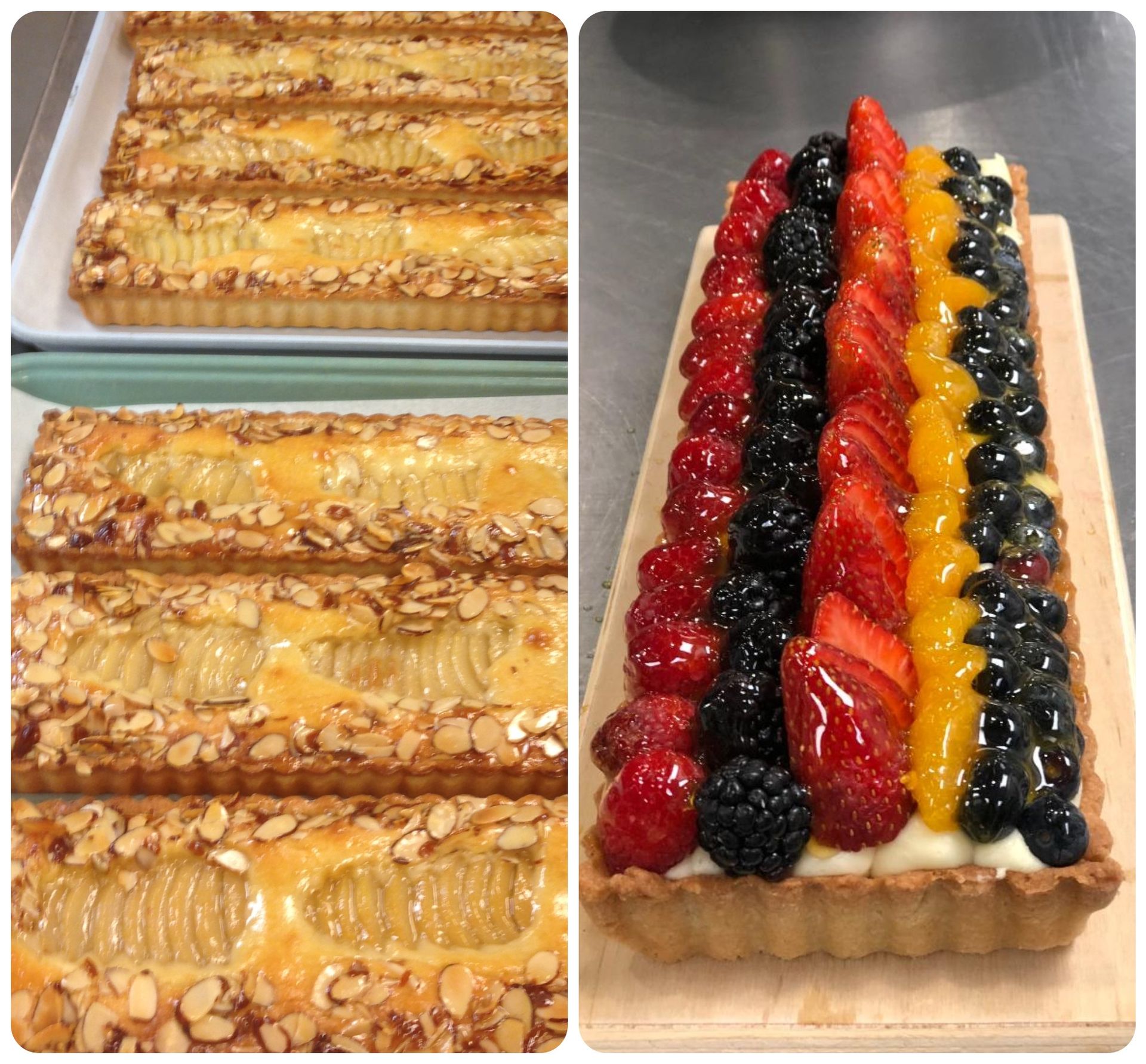 Pear almond tart and fruit tart