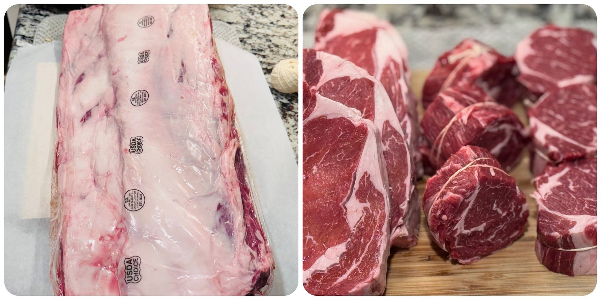 Whole ribeye fabricated into portions