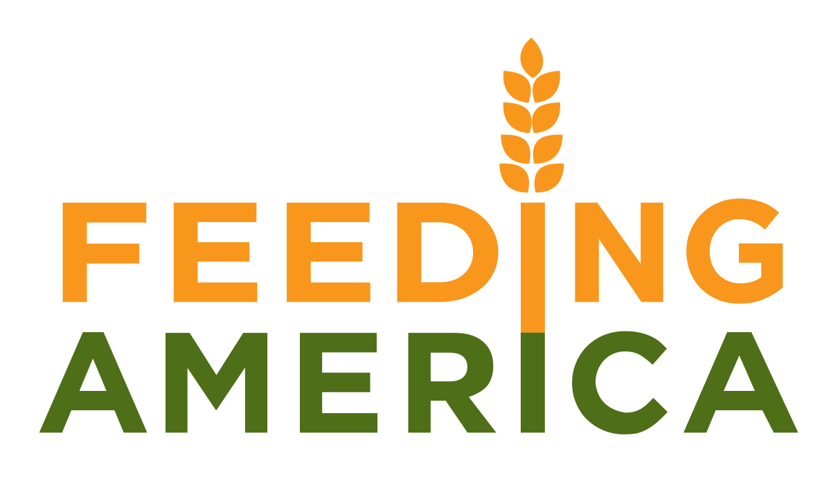 Feeding America logo with orange and green text and a wheat stalk.