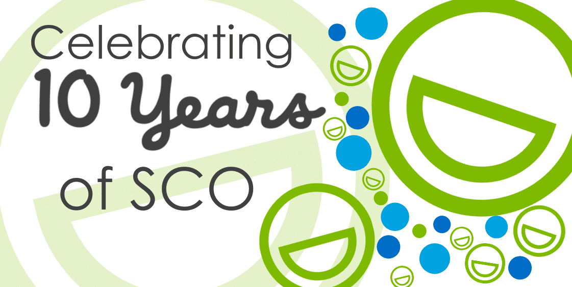 A logo that says celebrating 10 years of sco