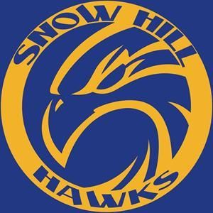 A blue and yellow logo for the snow hill hawks