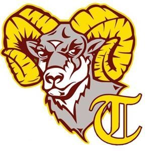 A ram head with yellow horns and the letter t