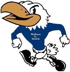 A mascot for wallace a. smith is wearing a blue shirt