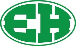 A green and white oval with the letter h inside of it.