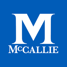 A blue background with a white letter m and the word mccallie