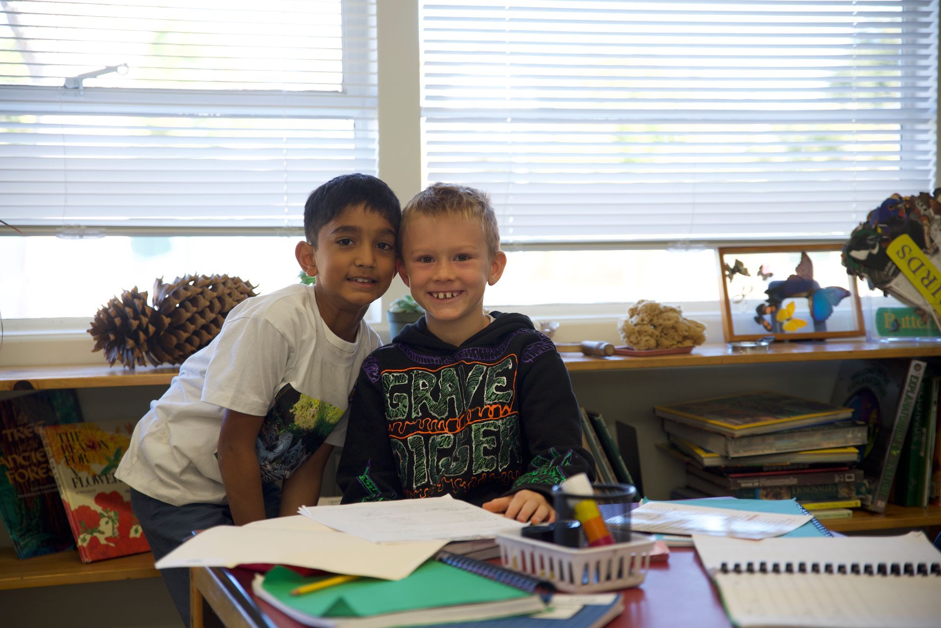 Lower elementary student working on a paper