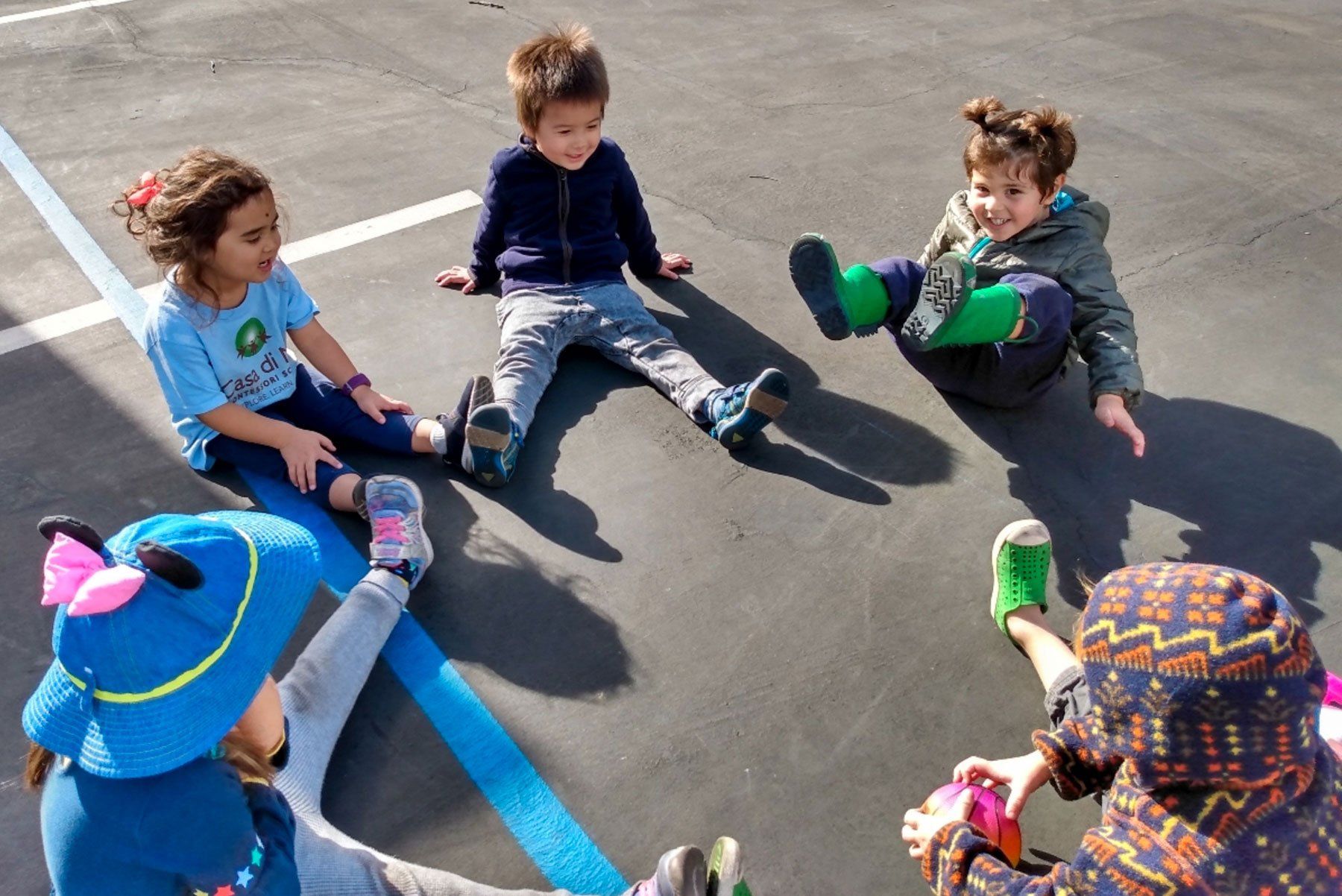 Primary students gathered during outdoor play time