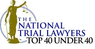 Logo: Statue of Justice within a blue circle, text 